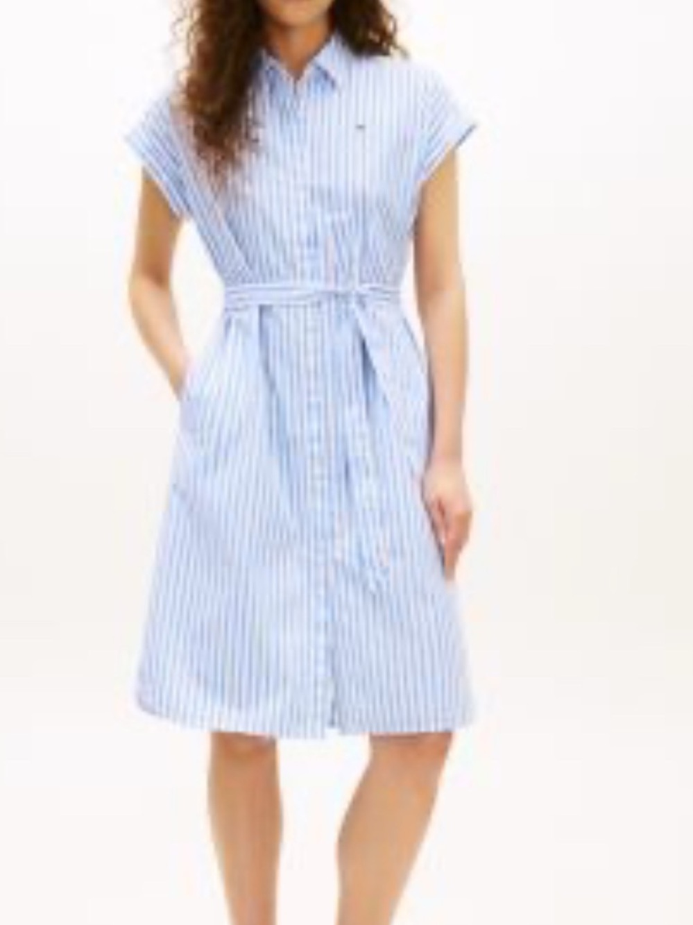 Tommy Hilfiger Blue and White Striped Midi Shirt Dress 100% cotton